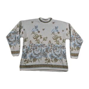 Carriage Court Vintage‎ Sweater Women's Size Medium 10/12 Floral Knit Pullover